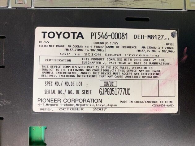 05 06 07 08 09 10 Scion TC AM FM Radio Receiver CD Player OEM PT546-00081