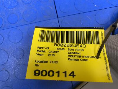 346eca33ca67cbe31b4736c960ba395e 12 13 14 15 16 17 TOYOTA CAMRY Right Sun Visor OEM 74310-06581-B2