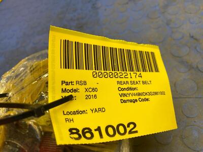 87e74b43981f941cbd6e02bad00289b3 12 13 14 15 16 17 VOLVO XC60 Rear Right Seat Belt OEM