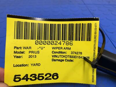 cd9f12bd5dde6fd333e4c63c90b4f571 12 13 14 15 16 17 18 19 TOYOTA PRIUS C Front Left Wiper Arm OEM 85221-52410